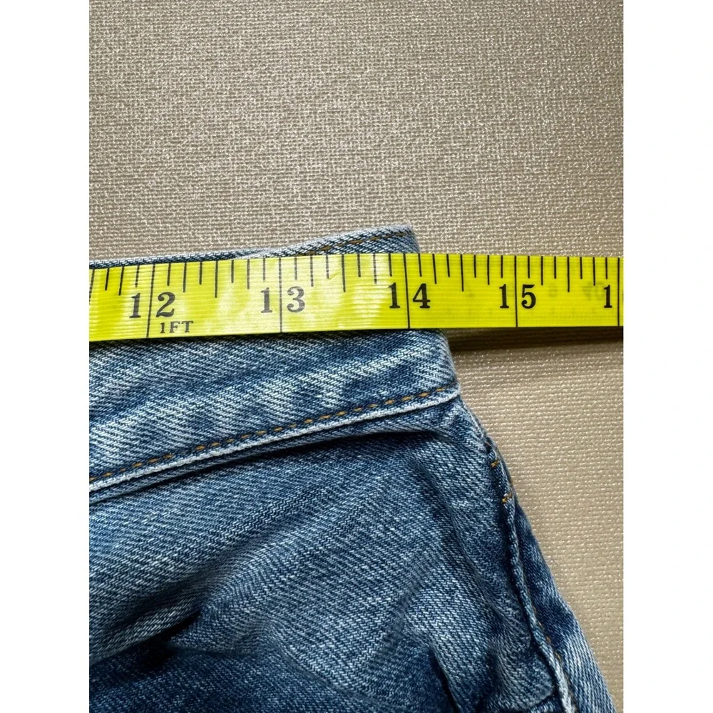 RE/DONE Originals High Rise Straight Leg Jeans‎ Medium Vain Blue Raw Hem 28